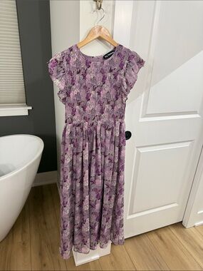 En Saison Purple Floral Smocked Midi Dress